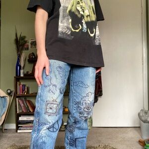 Men's Blue Graphic Jeans